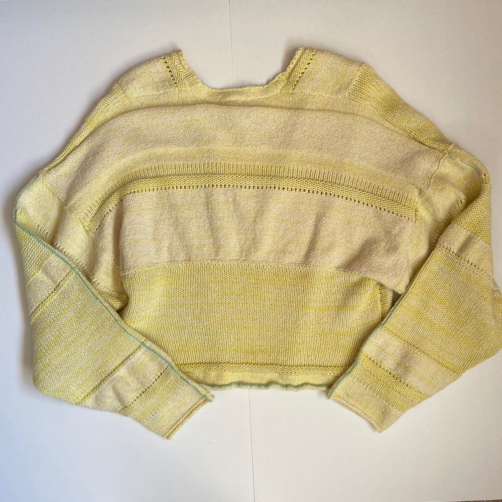 S 🔖 FREE PEOPLE Lemonade Stand Sweater Yellow V-neck Lemonade $128 OB962004 - Picture 7 of 11